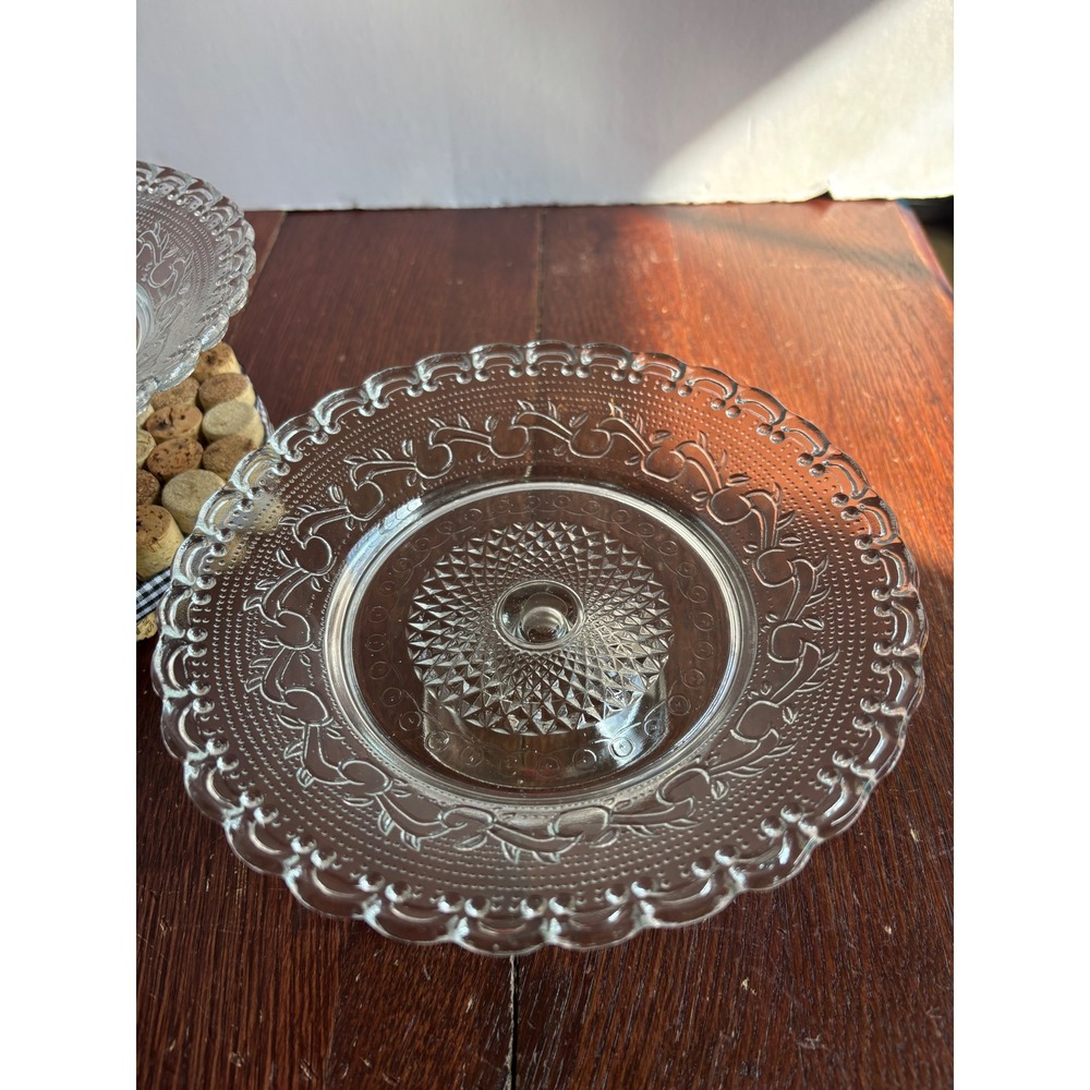 Vintage Clear Pressed Glass Pedestal Cupcake Stands Scalloped Edge Set of 2 - 8" - Picture 3 of 8